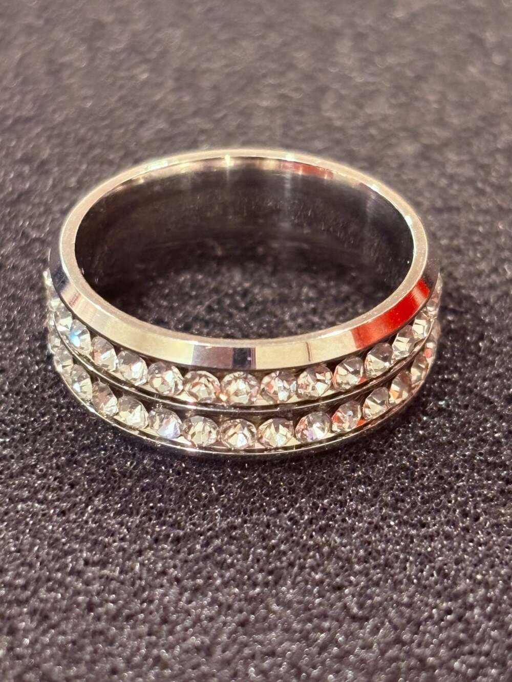 Silver Stainless Steel Rhinestone Ring - Picture 5 of 5